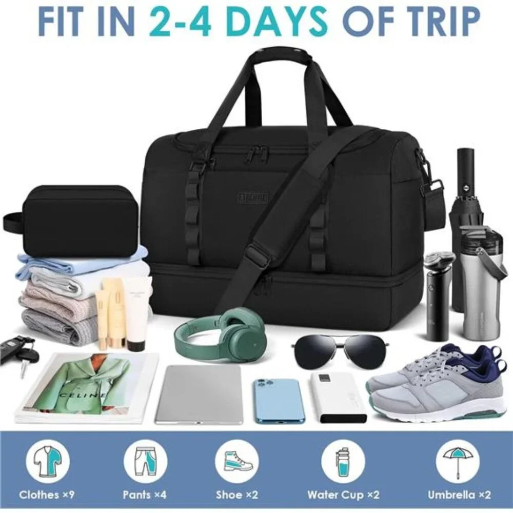 Travel Bag for Men Women, Duffle Bag & Gym Bag with Shoe Compartment, Weekender